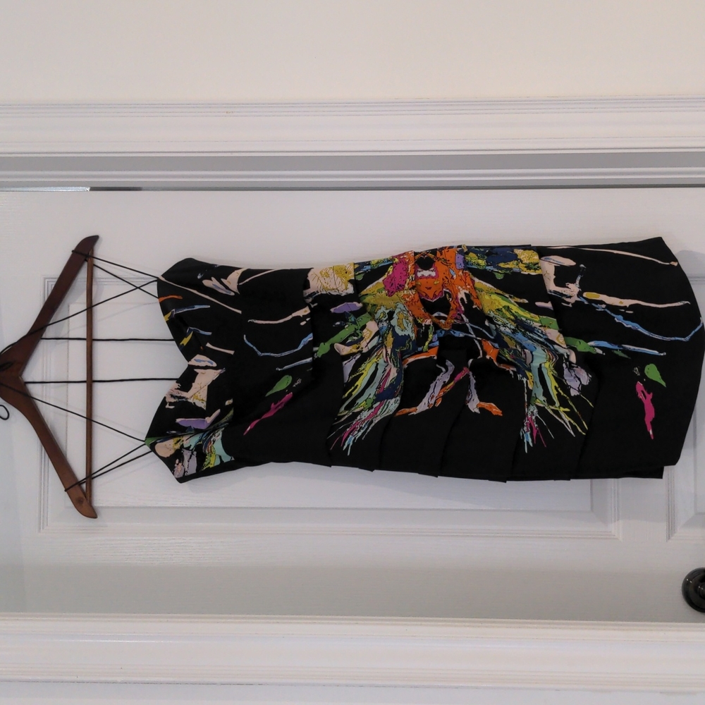 Black Floral Paint-Splash Sheath Dress with Spaghetti Straps